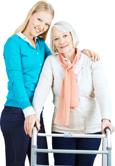 happy senior woman with her daughter